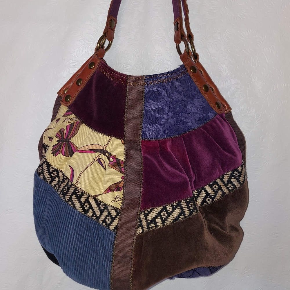 Lucky Brand, Upholstery Patchwork Purse, with Leather Trim, Multi-colored